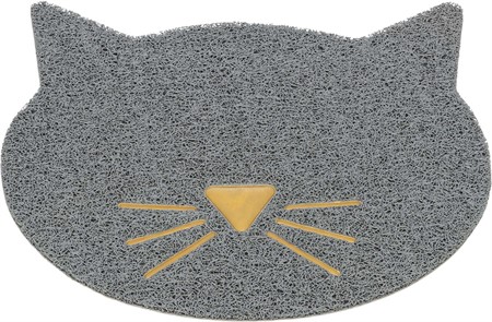 Kattlådematta, kattansikte, PVC, 42 cm/40 cm, ljusgrå