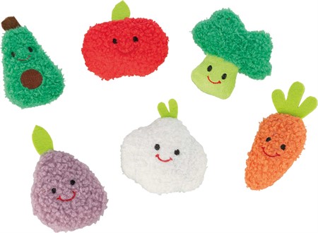 Frukt och grönsaker, plysch, kattmynta, i display, 8-11 cm
