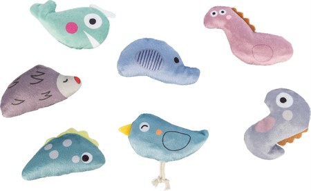 Dinosaurier och djur, plysch, kattmynta, i display, 7-9 cm