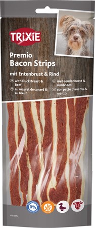 Premio baconstrimlor, med anka och nötkött, 19 cm, 80 g