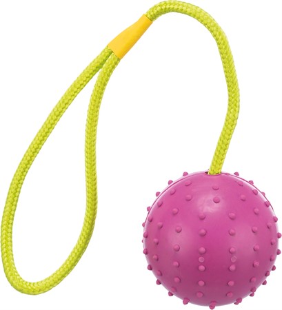Gummiboll 7 cm med rep 30 cm, lime/rosa