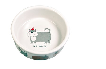 Keramikskål kattmotiv, 0,2 L/ ø 12 cm, vit