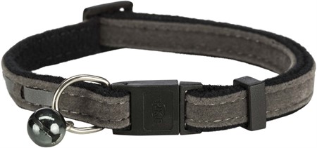 Katthalsband med snabblås, reflex, bjällra. Sammet. Bl. frg