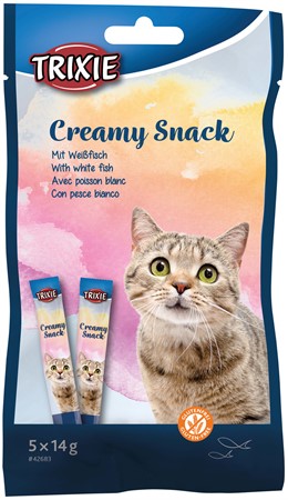 Creamy Snacks till katt. Med vitfisk, 5 × 14 g