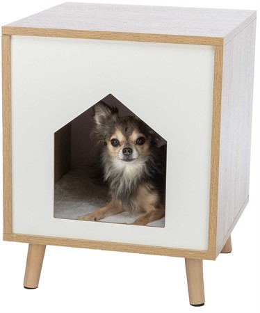 Koja Isa på ben, trä-look, 40 × 50 × 40 cm, ljusbrun/vit