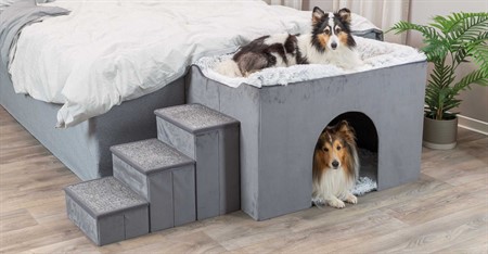 Harvey bädd med grotta och trappa, 154×60×60 cm, grå/vit-svart