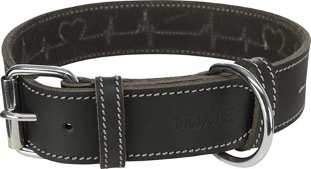 (BV)Rustic råläder halsband Heartbeat, M: 38-47 cm/40 mm, svart