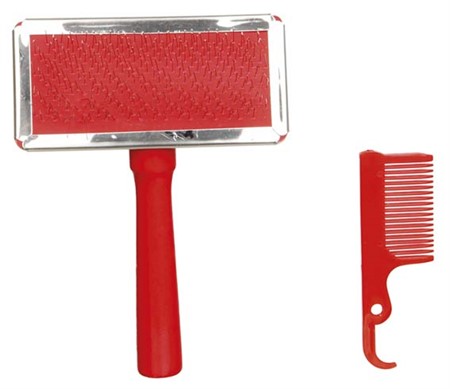 Karda, trähandtag, med renskam, 9×13 cm