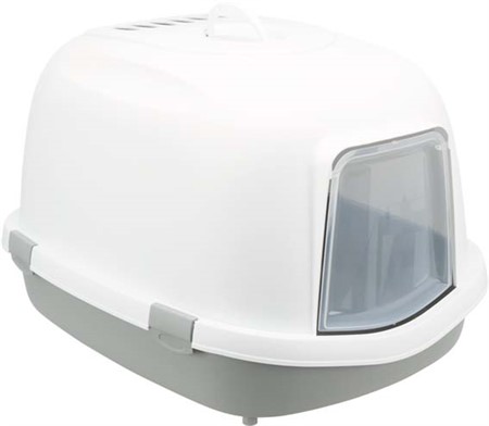 Kattlåda Primo XXL, med huv, 56×H47×71 cm, grå/vit